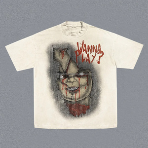 Nouveau design tendance T-shirt blanc fantôme anime dessin animé en gros pour hommes femmes couple Impression d'écran Logo personnalisé Vêtements pour hommes - Product Image 1