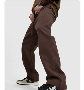 <b>Men's</b> Brown Cotton Sweatpants <b>Elastic</b> Waist Side Pockets Drawstring Casual Autumn Wear Midweight Breathable Straight Fit - Product Image 2