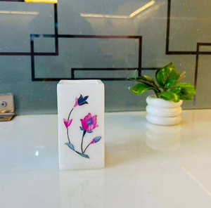 Portalápices de lujo hecho a mano con incrustaciones florales de mármol, organizador de bolígrafos de diseño colorido, accesorios de escritorio de oficina a bajo precio. - Product Image 1