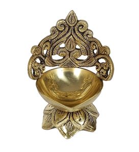 Lampe à huile Diya de luxe en laiton avec base en lotus, décorative, pour Puja, Deepak, décoration de temple domestique, Diwali, artisanat indien traditionnel - Product Image 1