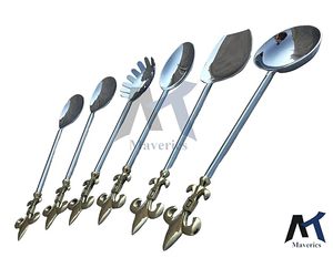 Juego de Cucharas para Servir Plateadas con Diseño Clásico de Flor de Lis, Acabado Espejo, Mango Largo, Utensilios de Cocina - Product Image 3