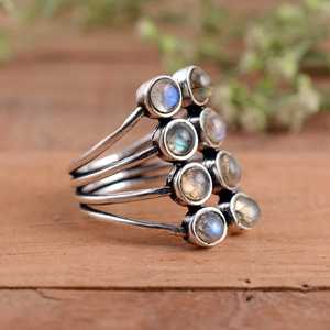 Boho 925 Sterling Silver Multi-Stone <b>Labradorite</b> Statement <b>Ring</b> Handmade Natural Gemstone Tiered Band Unisex 14K Gold Plated - Product Image 2