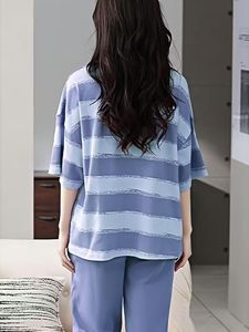 Womens Korean Night Dress Full <b>Pyjama</b> Set Korean Nightsuit Women Nightwear Round Neck Full Sleeve Nightsuit - Product Image 3