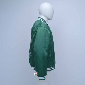 MRI Made Custom Design Green Color Mens Varsity <b>Jackets</b> with Embroidered Bee Logo Satin Front Closure Casual Streetwear Style - Product Image 4