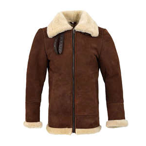 Abrigo de Cuero Marrón para Hombre con Cuello de Piel Crema, Chaqueta Larga de Piel de Oveja, Forro Polar Cálido, Ropa de Invierno - Product Image 1