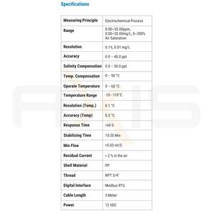 Sonda electroquímica ABDO inteligente Analizador de agua en línea de acero inoxidable Cable de 5 metros RS485 IP68 Sensor de oxígeno disuelto OEM - Product Image 5