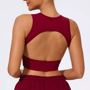 Scoop Neck Racerback Crop <b>Top</b> High Waist Solid <b>Maroon</b> Women's Activewear Yoga Set Custom Design - Product Image 3