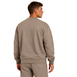 Taupe Gray <b>Men</b> Sweatshirt Crew Neck <b>Long</b> <b>Sleeve</b> Pullover Casual Fleece <b>Top</b> Custom Logo Streetwear Winter Sportswear Wholesale - Product Image 2