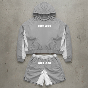 Custom Men 2-Piece Pleated Nylon Breathable Running Suit UV Light Reflective Windbreaker Tracksuit <b>Zip</b> <b>up</b> <b>Jacket</b> and Short Set - Product Image 6