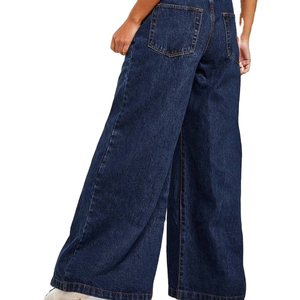 Jeans de Mezclilla de Cintura Alta y Pierna Ancha para Mujer, con Abertura Lateral y Detalle de Botones, Acabado Desgastado, Estilo Casual, Pantalones Largos - Product Image 4