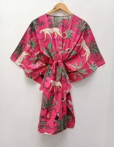 Vestido Kaftán de Algodón 100% con Estampado de Selva, Hecho a Mano en India, Ropa de Playa de Verano, Estilo Bohemio, Corte A, Talla Grande, Largo hasta la Rodilla - Product Image 2