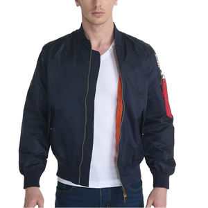 Nouvelle Arrivée 2026 Blouson Bomber Homme Bleu Marine Col Montant Fermeture Éclair Décontracté Coupe-Vent Couleur Unie avec Patch sur la Manche Gauche - Product Image 2