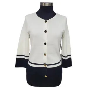 ODM Autumn Winter VISCOSE or POLYAMIDE Single Breasted knitted Women's Crew Neck Women Coats and Jacket For Ladies