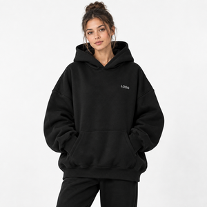 Hoodie oversize côtelé pour femme avec poignets côtelés, style athleisure, logo personnalisé, fournisseur de vêtements, fabrication en usine - Product Image 2