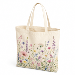 Custom Cotton <b>Canvas</b> Tote Bag Floral Print Promotional Reusable Drawstring <b>Beach</b> Shopping Carryall - Product Image 2