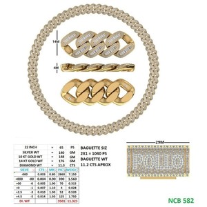 Collier Hip Hop Unisexe Chaîne Maille Cubaine 14mm Luxe Or Massif 14k 18k Diamant de Laboratoire Taille Baguette IGI 11.2 Ct VVS - Product Image 1