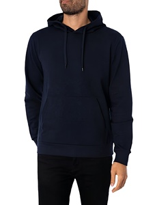 Men's <b>Navy</b> Blue Hooded <b>Sweatshirt</b> Regular Fit Cotton French Terry Casual Pullover With Front Pocket Autumn Wear - Product Image 1