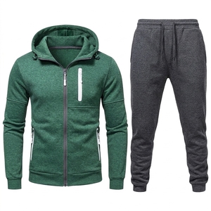 Conjunto Deportivo con Capucha para Hombre, Color Sólido, Manga Larga, Cierre de Cremallera, Ropa Casual de Otoño, Material de Poliéster y Algodón, Corte Regular - Product Image 5