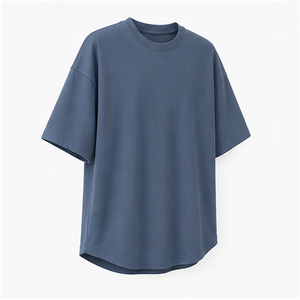 T-shirt Homme Oversize à Manches Courtes et Col Rond en Coton Viscose Bleu Acier avec Ourlet Courbé MTS-OVR-0008 - Product Image 4