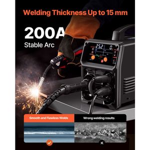 Saldatrice MIG Sinergica 200A 4-in-1: MIG a Gas/MIG con Filo Animato/Elettrodo/TIG Lift, Multi-Processo 110V/220V per Varie Applicazioni di Saldatura - Product Image 3