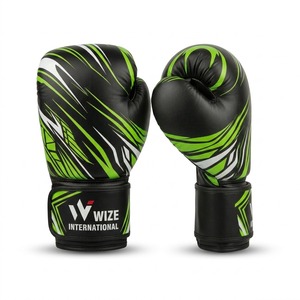 Gants de boxe WIZE INTERNATIONAL en PU avec fermeture Velcro, gants d'entraînement vert et noir, pour adultes - Product Image 2