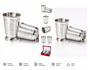 Silver Plated Stainless Steel Tumbler Set Embossed Tea Cup and Saucer <b>Gift</b> <b>Box</b> for <b>Christmas</b> - Product Image 2