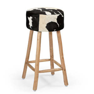 Modern Cow Hide <b>Bar</b> <b>Stool</b> with Bamboo Legs Heron Leather Designer <b>Bar</b> Chair Home Furniture - Product Image 4