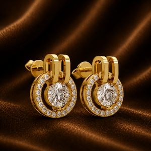 Beautiful Pair Halo Cluster Drop <b>Earrings</b> Round Cut Lab Grown Diamond 14k Pure Gold Push <b>Back</b> Stud Wedding Diamond <b>Earrings</b> - Product Image 2