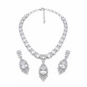 Luxury Silver Plated Zircon <b>Jewelry</b> <b>Set</b> Classic Teardrop Pendant Necklace & Drop Earrings <b>Bridal</b> Wedding <b>Set</b> Women - Product Image 1