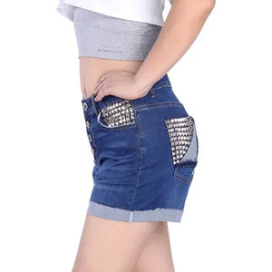 Nouveauté Été 2025 Short en jean décontracté pour femme, coupe slim, ourlet roulé, taille ajustée, longueur mi-cuisse, polyvalent, pour le commerce transfrontalier - Product Image 2