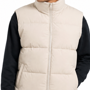 Chaleco Acolchado Beige para Hombre al por Mayor, con Cuello Alto y Cremallera Completa, Sin Mangas, Chaqueta de Invierno Lisa y Cálida, Estilo Burbuja - Product Image 2