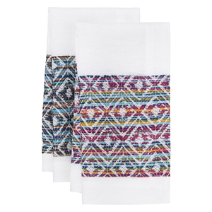 Set di 4 Tovaglioli in Lino-Cotone Stampato Etnico Bohemien 20x20 pollici Mode Living Cuzco - Set Accessori - Product Image 1