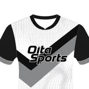 Maillot de rugby à manches courtes noir, blanc et gris, col rond, imprimé, performance athlétique, vêtements de sport d'équipe, entraînement, match, maillot de rugby - Product Image 3