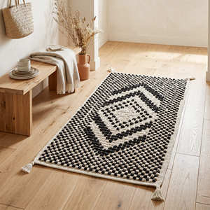 Boho Wool Cotton Runner Rug with Green Tribal Stripe Pattern for Hallway, Entryway & Modern Interiors - Product Image 6