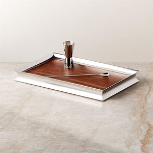 Wholesale Luxury Rectangular Acacia Wood Serving Tray Bulk Hotel Platter with Elegant Polished Silver Metal Frame Home Decor - Product Image 1
