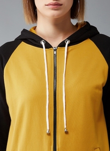 Sudadera con capucha para mujer, amarilla y negra, con bloques de color, manga larga, cremallera, informal, de punto de algodón, para otoño - Product Image 5
