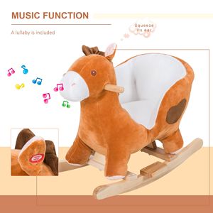 Cavallo a Dondolo Musicale Marrone e Bianco in Peluche per Bambini 1-3 Anni, Giocattolo Cavalcabile in Legno per Bambini e Bambine - Product Image 6