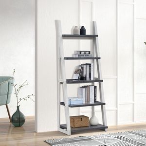 5 Tier Storage Rack Bookcase Living Room Ladder <b>Shelf</b> with Rubber Wood Frame <b>for</b> Home Office or <b>Kitchen</b> Use - Product Image 4