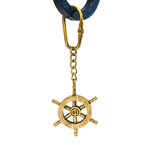 Porte-clés artisanal vintage en laiton massif, forme de gouvernail de bateau, thème nautique, pour voiture et vélo - Product Image 1