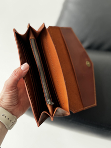 Handmade Genuine Leather Long <b>Wallet</b> Vintage Fold Closure Unisex <b>Brown</b> Daily Use - Product Image 2
