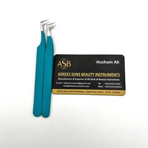 Pince à cils en acier inoxydable de type L, 90 degrés, fine, couleur vert marine mate, revêtement coloré, préhension parfaite, OEM - Product Image 5