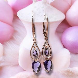 Boucles d'oreilles en améthyste, argent sterling 925, plaqué or rose 14 carats, vermeil, bijoux élégants vintage pour mariage, cadeau - Product Image 1