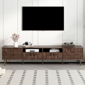 Meuble TV Mid-Century avec 2 tiroirs, console multimédia pour téléviseurs jusqu'à 85 pouces, rangement pour divertissements dans le salon - Product Image 4