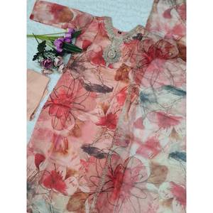 ATRACTIVE ORGANZA BORDADO IMPRESO SECUENCIA TRABAJO FONDO SUPERIOR CON DUPATTA MELOCOTÓN - Product Image 5