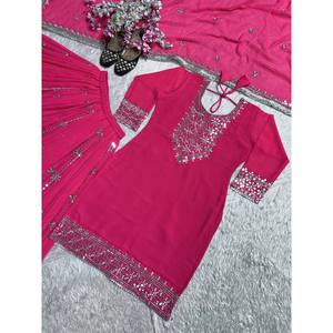 Top de fiesta para mujer de diseñador-Conjunto Plazzo y Dupatta con trabajo de bordado pesado - Product Image 2
