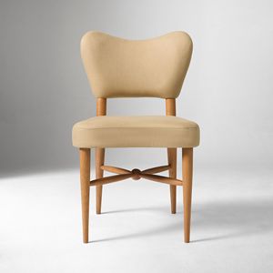 Silla de Comedor Tapizada de Estilo Moderno de Mediados de Siglo, Asiento de Tela Beige, Patas de Madera - Product Image 1