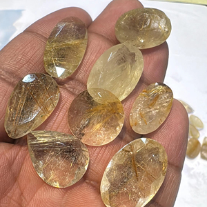 Quartz à facettes en vrac de haute qualité Rutile doré naturel diverses coupes émeraude ovale Marquise poire coeur ailes meilleures Sources - Product Image 1