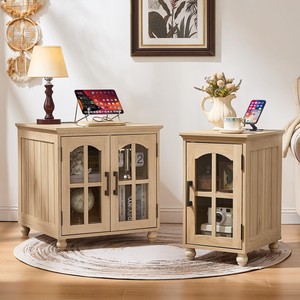 Mesa Auxiliar Rústica Azul Marino de Madera de Acacia con Puertas de Vidrio, Florero Hecho a Mano por Aqudus Saleem, Venta al por Mayor en India - Product Image 2