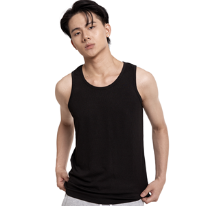 Men's <b>White</b> Cotton <b>Tank</b> <b>Top</b> O-Neck Solid Color Casual Breathable Front Logo Printed Knitted Fabric - Product Image 2