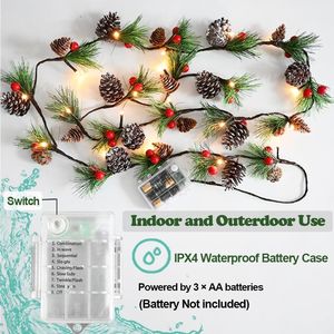 Ghirlanda Natalizia Preilluminata con Pigne e Bacche Rosse da 2 Metri, Funzionamento a Batteria, per Decorazioni Natalizie - Product Image 3